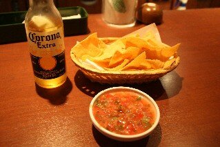 Corn chips and home made salsa dip at El Torito Mexican Restaurant